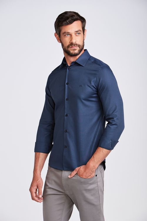 CAMISA M/L OXFORD FIO TINTO AZUL ACINZENTADO