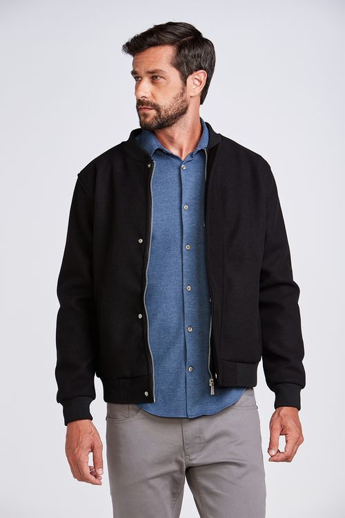 JAQUETA  BOMBER LÃ BATIDA PRETO