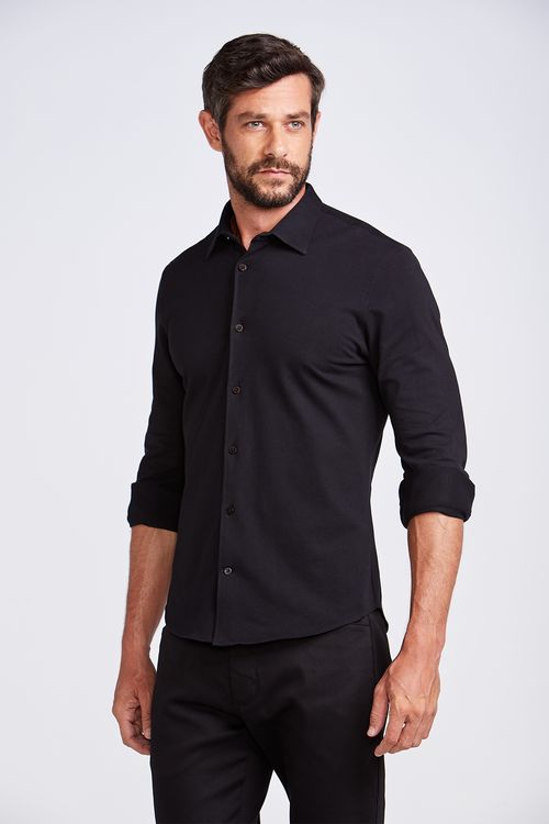 CAMISA M/L PIMA PIQUET CASUAL PRETO