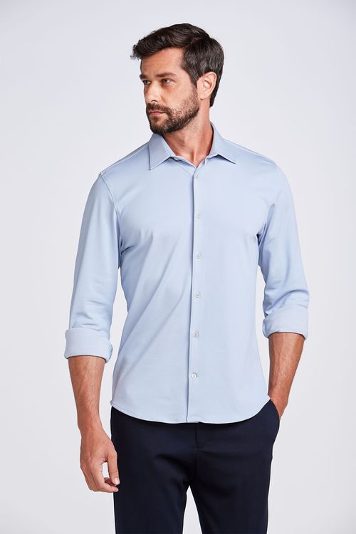 CAMISA MALHA FIO TINTO AZUL CLARO