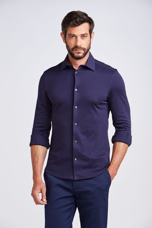 CAMISA M/L PIMA PIQUET CASUAL MARINHO