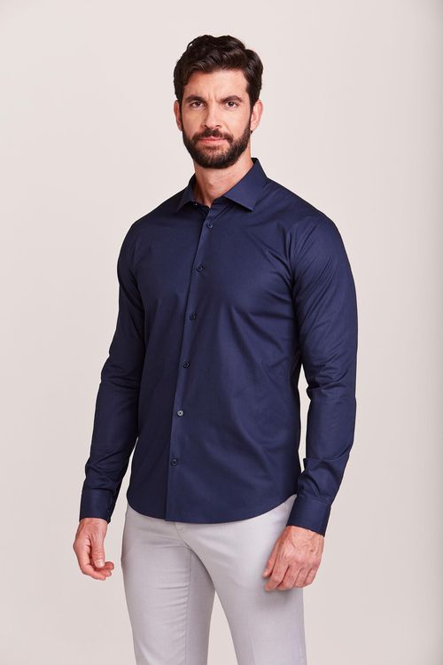 CAMISA MANGA LONGA SOCIAL EXTRA SLIM LISA AZUL ESCURO