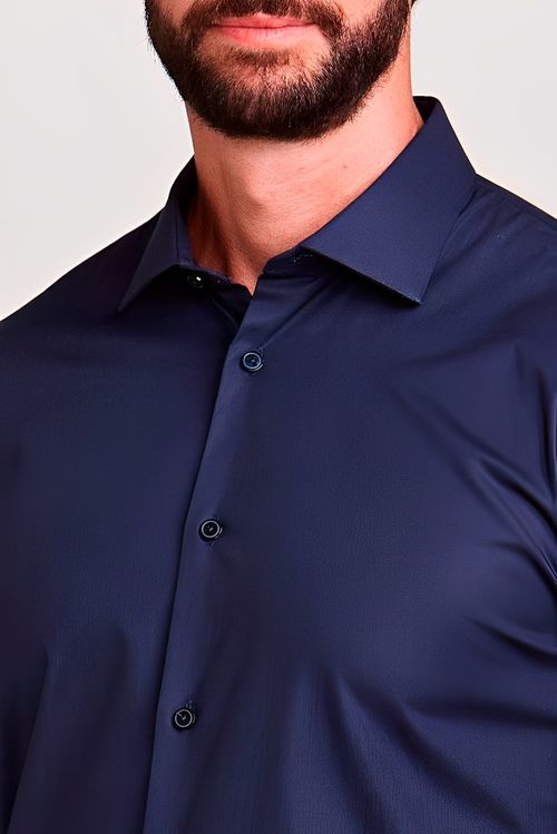 CAMISA MANGA LONGA SOCIAL EXTRA SLIM LISA AZUL ESCURO